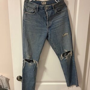 Agolde Women's Slim Distressed Blue Jeans